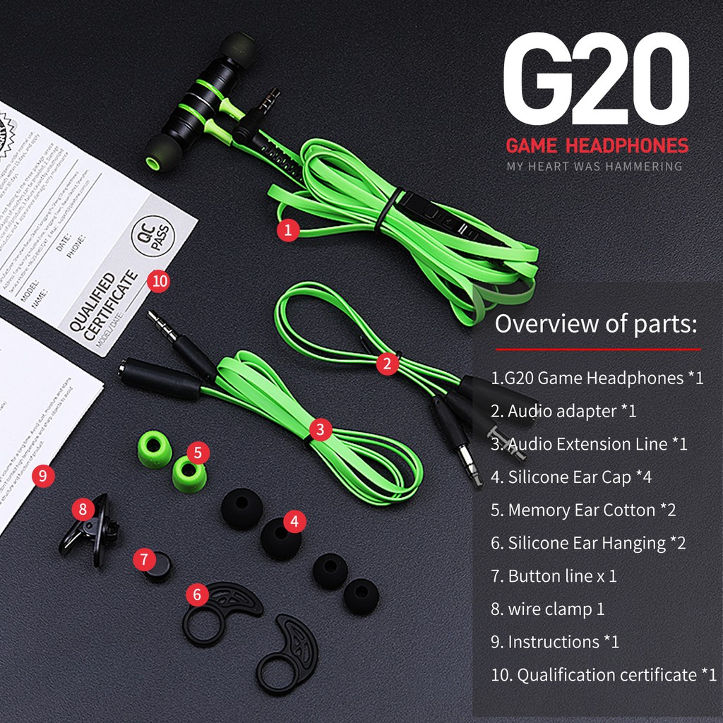 Tai nghe Game thủ, tai nghe in ear gaming Plextone G20 cáp chuyển đổi dùng cho máy tính PC Gaming và Laptop Gaming-NBG20