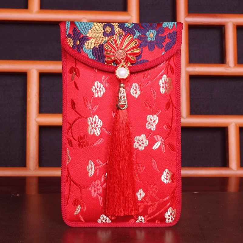 Bao lì xì thổ cẩm hàng cao cấp, lì xì vải gấm thêu hoa