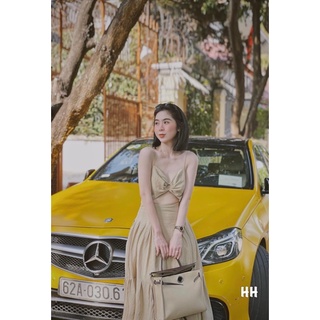 ĐẦM HAI DÂY KHOÉT EO 2 LỚP DÁNG DÀI m