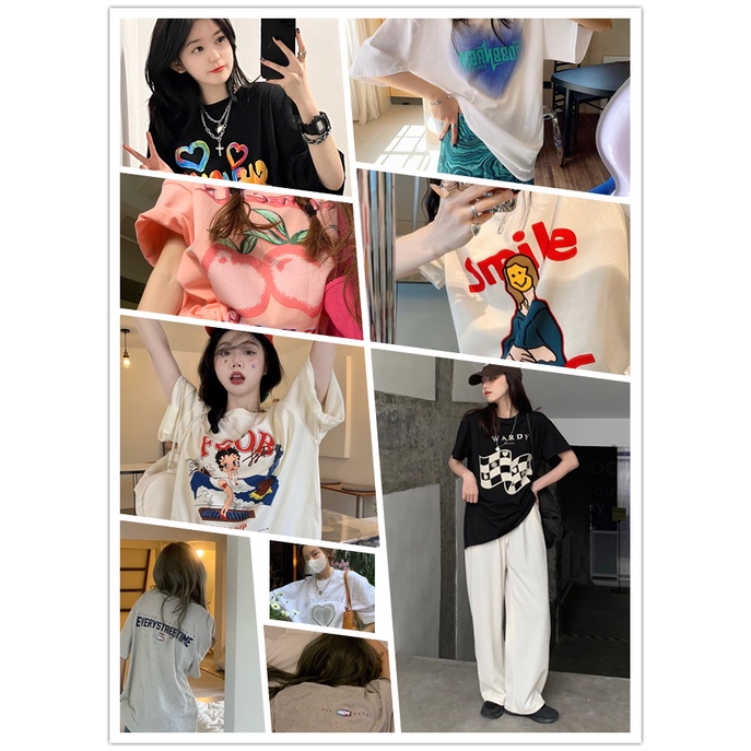 Áo thun ZHELIHANGFEI oversize chất liệu cotton cao cấp in họa tiết cho nữ