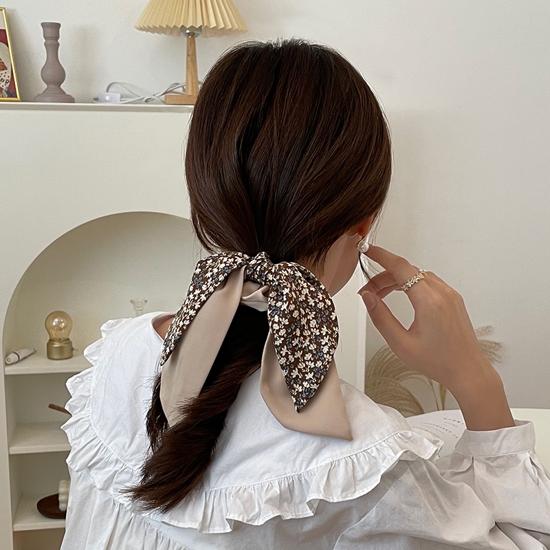 Dây buộc tóc ruy băng họa tiết hoa thắt nơ phong cách Hàn Quốc cho nữ