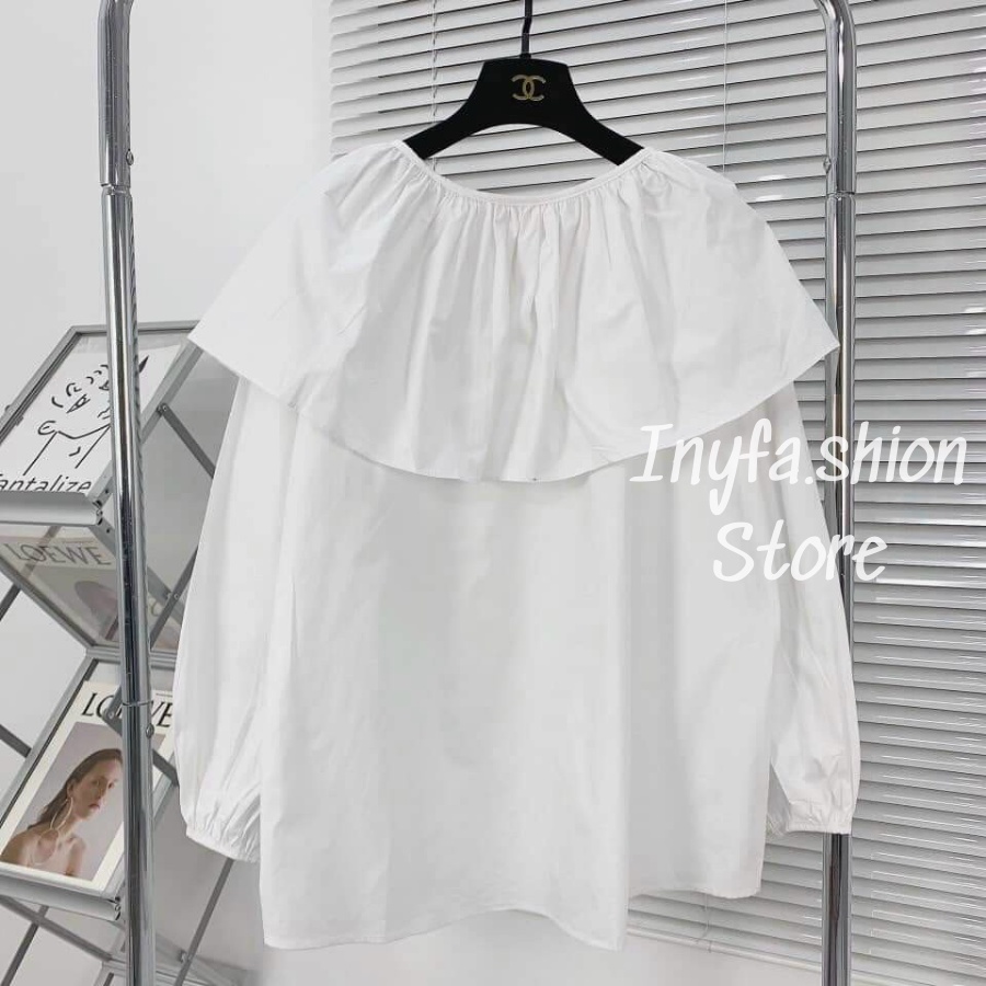 Sơ mi cổ bèo thắt nơ,dáng rộng Inyfa.shion