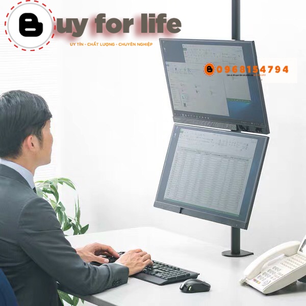 [Trụ 80Cm] Giá Treo Hai Màn Hình Kẹp Bàn 17 – 27 Inch Tay Treo Hai Màn Hình Máy Tính Xếp Màn Trên / Dưới - Xoay Màn 360° | BigBuy360 - bigbuy360.vn