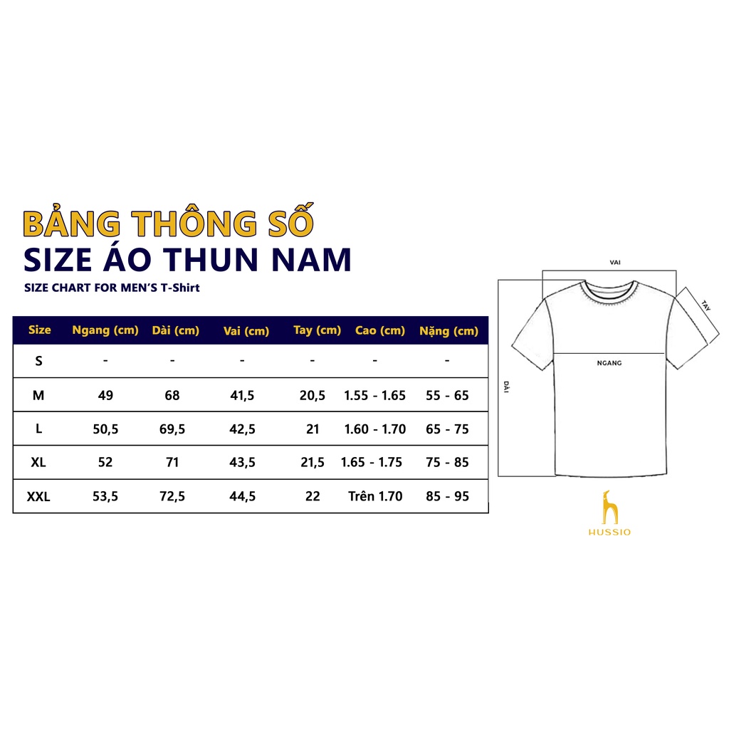 Áo thun nam trơn HUSSIO cotton co giãn dáng suông