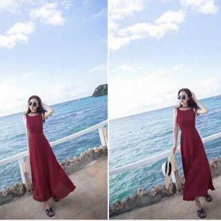 Đầm maxi xẻ tà dây lưng
