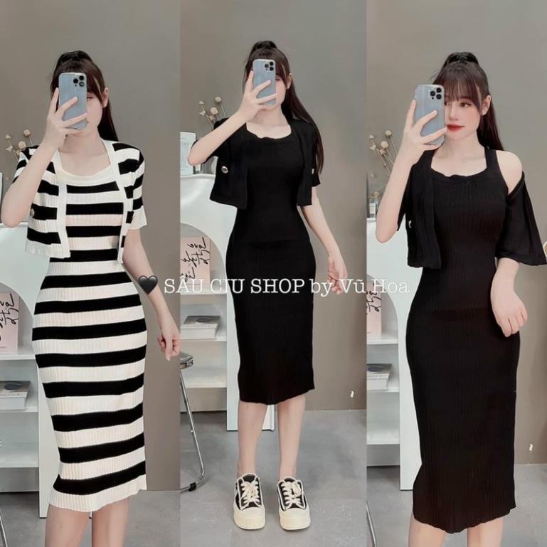 SÉT ÁO KÈM VÁY LEN 2 CHI TIẾT DÁNG DÀI 2 MÀU CHO NỮ