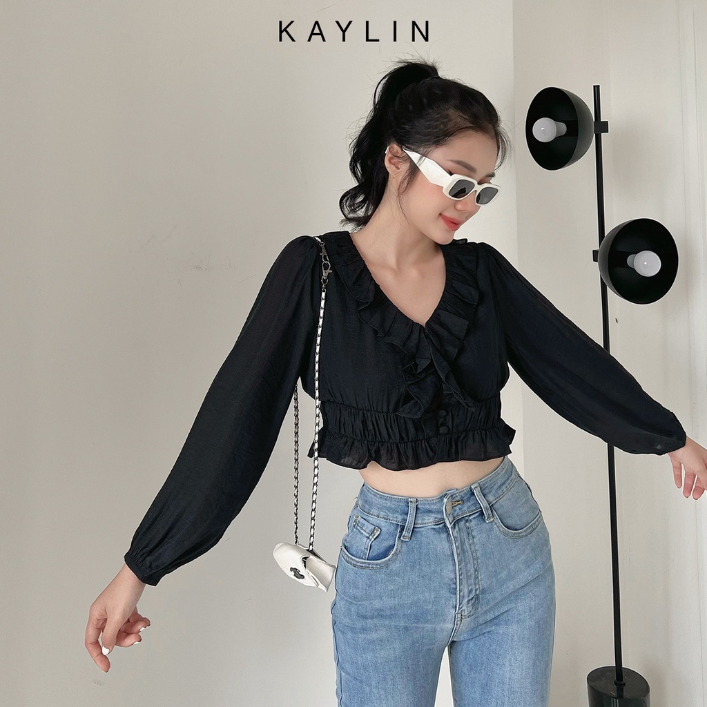 Áo croptop nhún bèo N1744 - KAYLIN