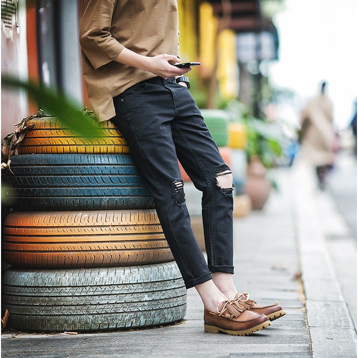 Quần rách nam đen rách gối kiểu đẹp (113) | BigBuy360 - bigbuy360.vn