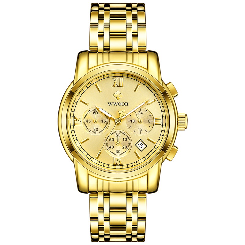 Đồng hồ nam đẹp WWOOR 8864, dây thép cao cấp, động cơ Nhật, chạy 6 kim, tặng kèm pin 626