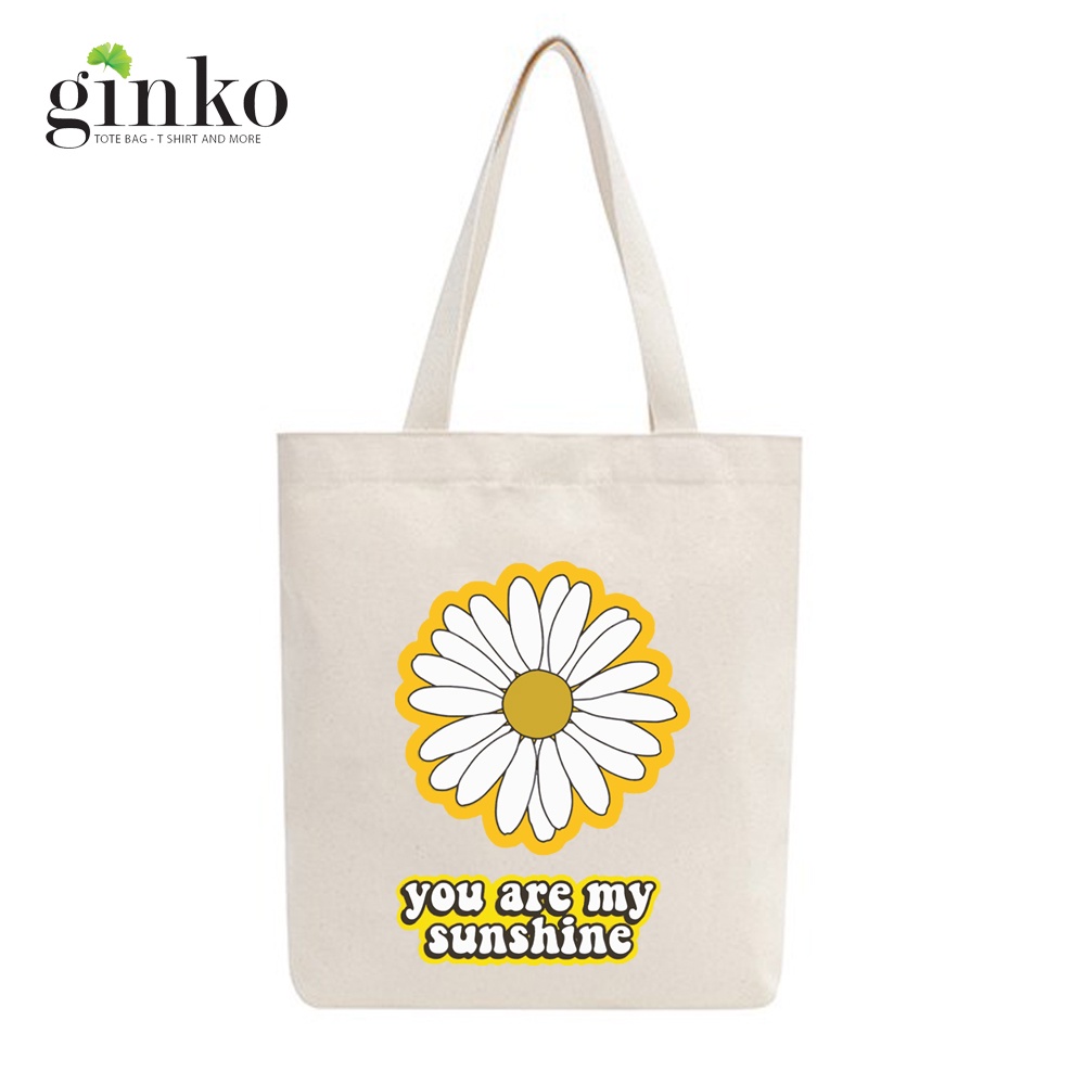 Túi Vải Tote GINKO Kiểu Basic dây kéo In Hình You Are My Sunshine G67