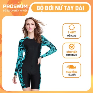 Bộ Áo Bơi Nữ Liền Quần Dài Tay Sbart 1010 - Đen Xanh