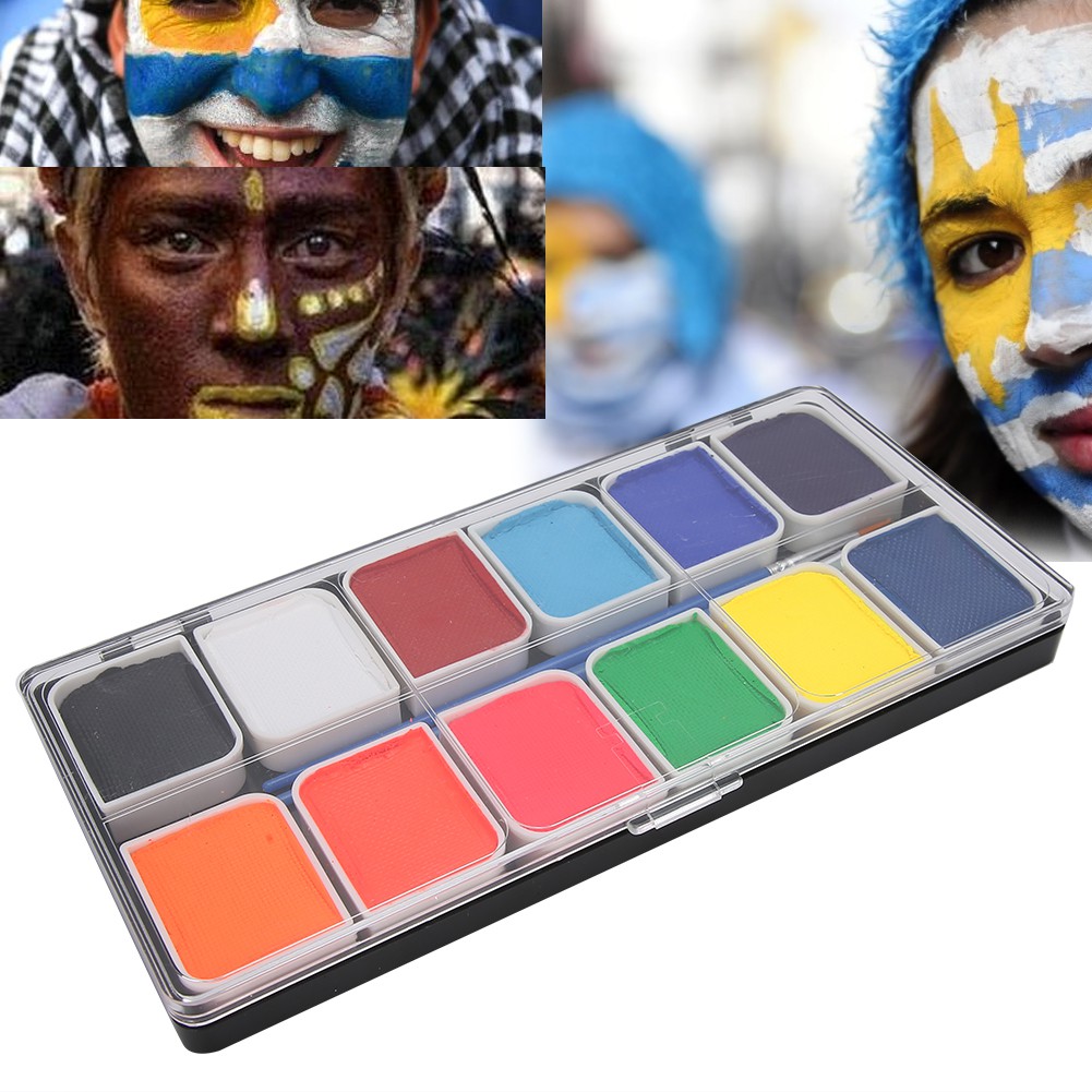 💕Ready stock💕Justgogo 12 Colors Body Face Paint Water-Based Halloween Party Ball Game Fan DIY Fancy Makeup Pigment