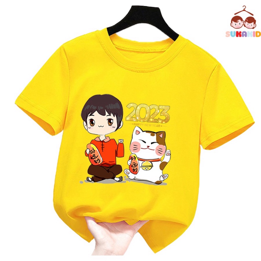 Gía sỉ Combo 4 Áo thun tết hình bé trai con mèo ,áo cho bé từ 6kg-30kg.AT05.