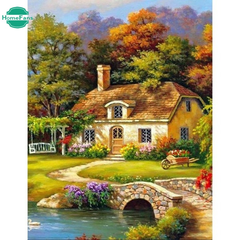 Bộ Tranh Đính Đá 5d 100% Tự Làm Hình Phong Cảnh Kích Thước 30x40cm