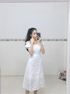 (Hàng có sẵn) ĐẦM MIDI CÔNG CHÚA TRẮNG ĐAN NGỰC 🖤