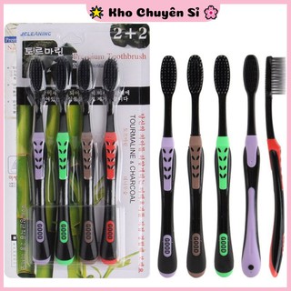 SET 4 Bàn Chải Đánh Răng Nano Than Tre Hàn Quốc 2+2 (Hộp 4 Chiếc)