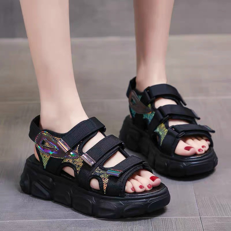 GIÀY ĐẾ XUỒNG NỮ - SANDAL DÁN XÉ ĐÍNH KIM SA B-2