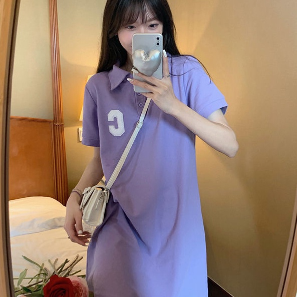 Đầm Chữ A Tay Ngắn Cổ Polo Thiết Kế Mới Xinh Xắn Thời Trang Cho Nữ