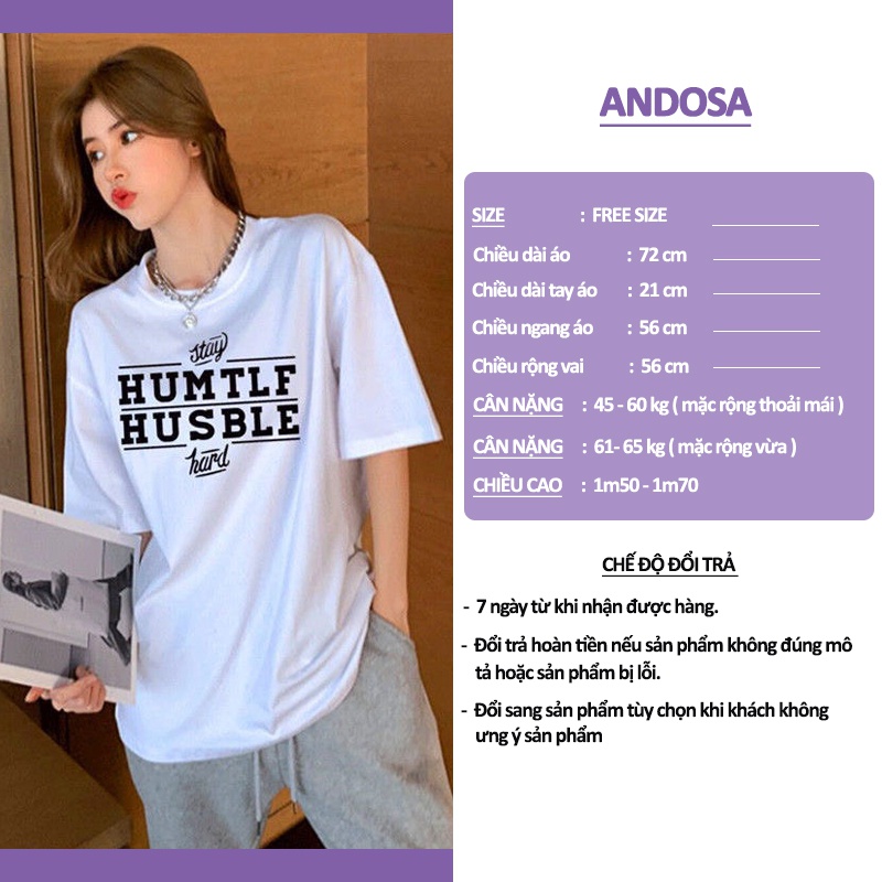 Áo thun 3158 tay lỡ form rộng phông nam nữ in chữ chất cotton khô hàng Quảng Chẩu ANDOSA AT07