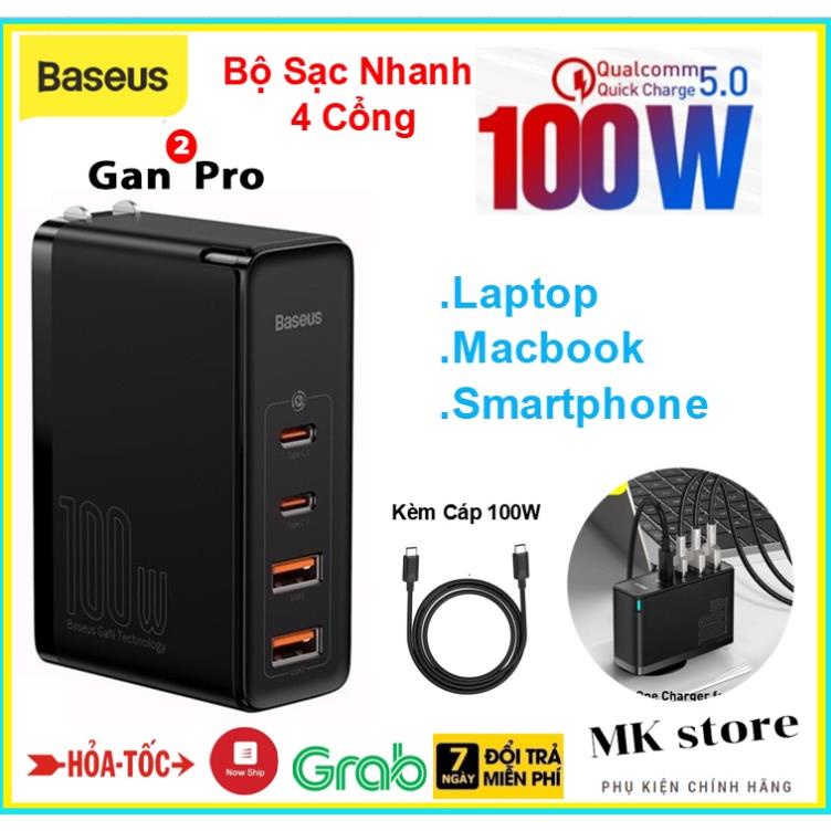 Bộ Củ và cáp Sạc nhanh BASEUS GaN2 PRO 100W 4 Cổng Macbook Pro, iPad Pro, iPhone 12, Note 10+, S20,...hàng chính hãng