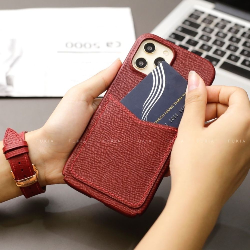 Ốp da thủ công khe thẻ Epsom dành cho IPhone 13 Promax/ 13 Pro/ 13/ 12 Promax/ 12 Pro/ 12 / 11 Promax FUKIA ODTC108