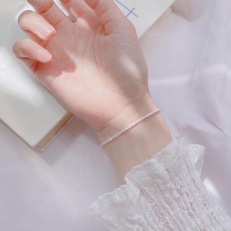 Lắc tay bạc nữ, lắc tay dây xù bắt sáng bạc thật