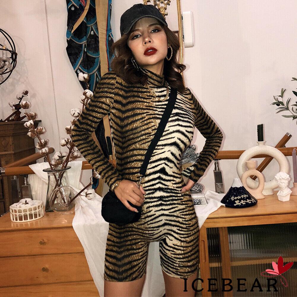 Bộ đồ áo tay dài liền quần họa tiết da báo cá tính cho nữ