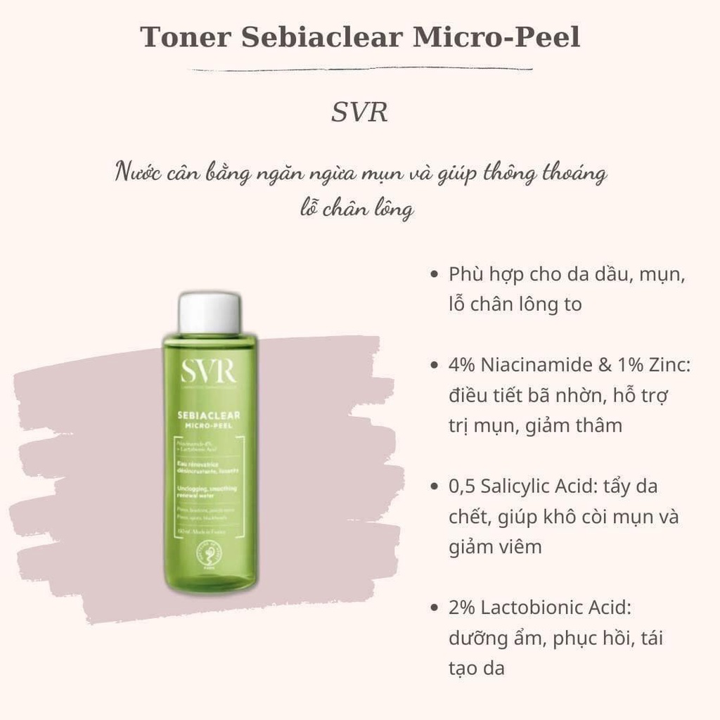 Nước Cân Bằng Da Se Khít Lỗ Chân Lông SVR SEBIACLEAR Micro-Peel 150ml