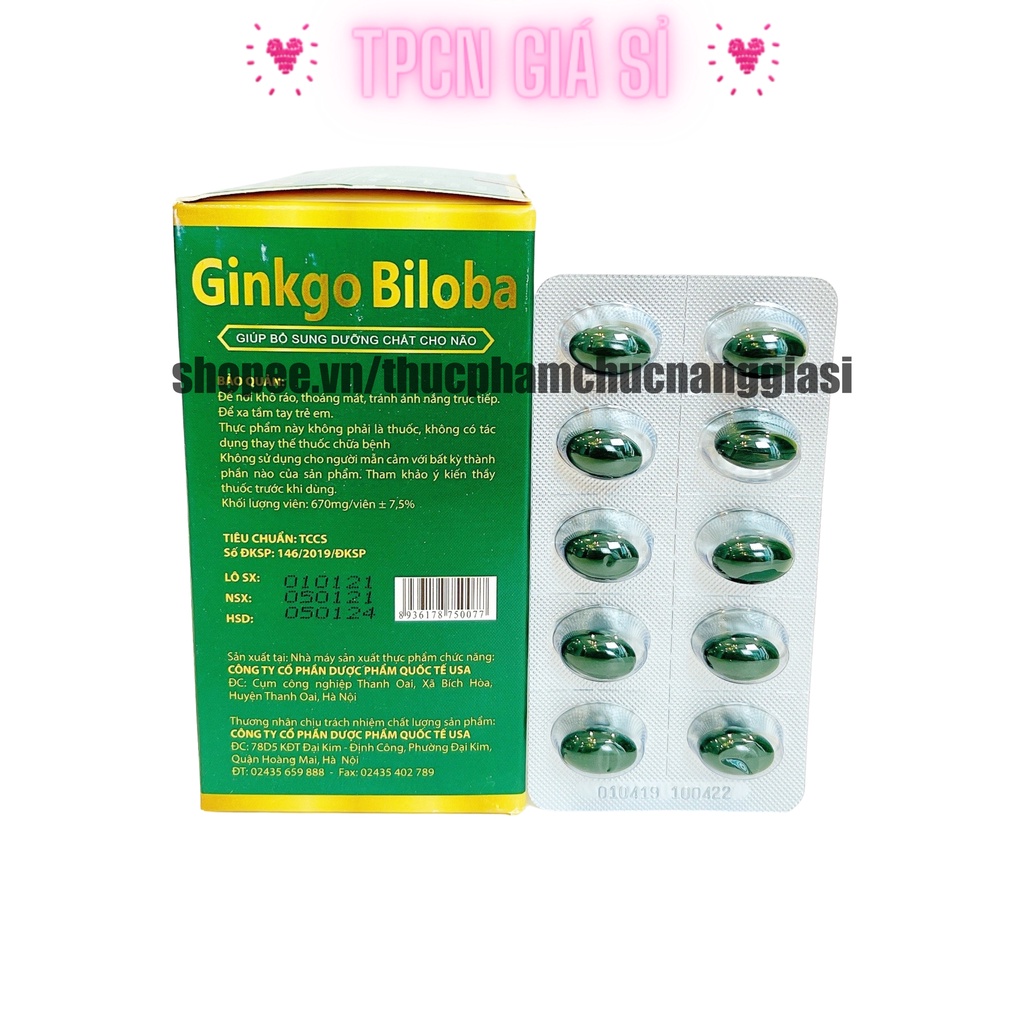 [Xanh] Viên uống bổ não GINKGO BILOBA 240mg giúp tăng cường trí nhớ, tăng tuần hoàn máu não, ngừa tai biến – HỘP 100v