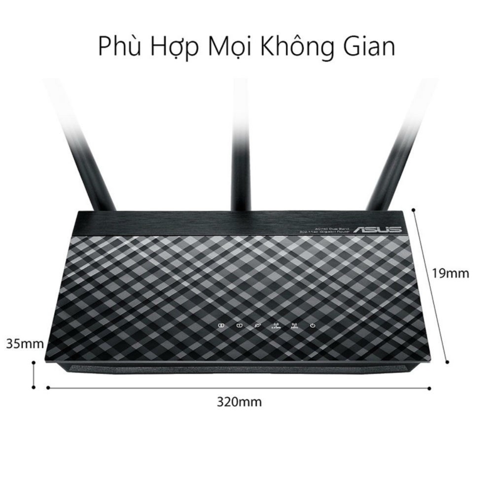 Bộ Phát Wifi Asus RT-AC53 Băng Tần Kép AC750 Gigabit 3 Ăng-ten - Hàng Chính Hãng