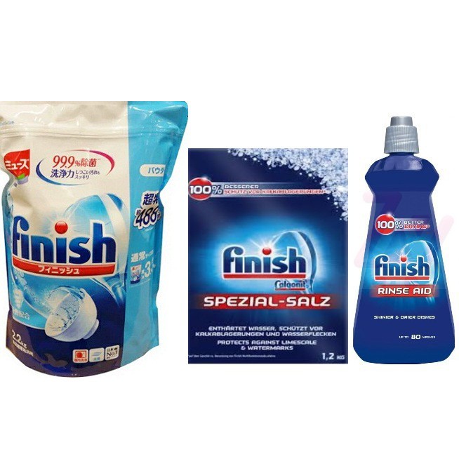combo bột rửa bát finish +muối làm mềm nước 1,2kg và chai nước làm bóng 400ml