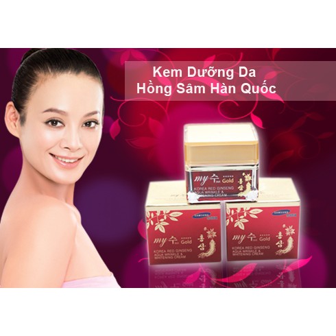 KEM DƯỠNG TRẮNG DA MY GOLD KOREA RED GINSENG AQUA WRINKLE & WHITENING CREAM