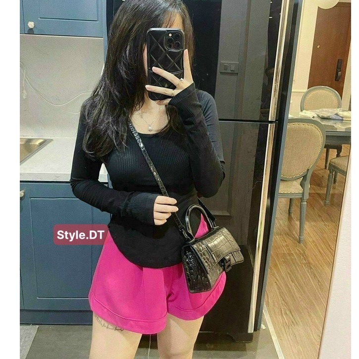 Áo Thun Dài Tay Vạt Bầu len tăm,Áo Dài Tay Nữ áo kiểu | BigBuy360 - bigbuy360.vn