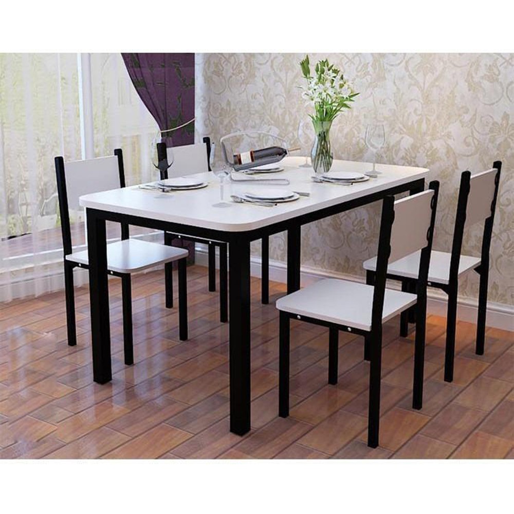 Bộ bàn ăn 4 ghế tựa khung thép mẫu vân gỗ | BigBuy360 - bigbuy360.vn