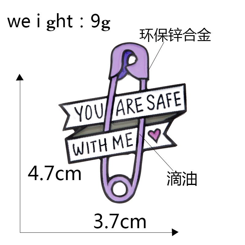 Huy hiệu cài áo QIHE JEWELRY tráng men kiểu dáng ghim băng và chữ cái You Are Safe With Me làm quà tặng bạn bè