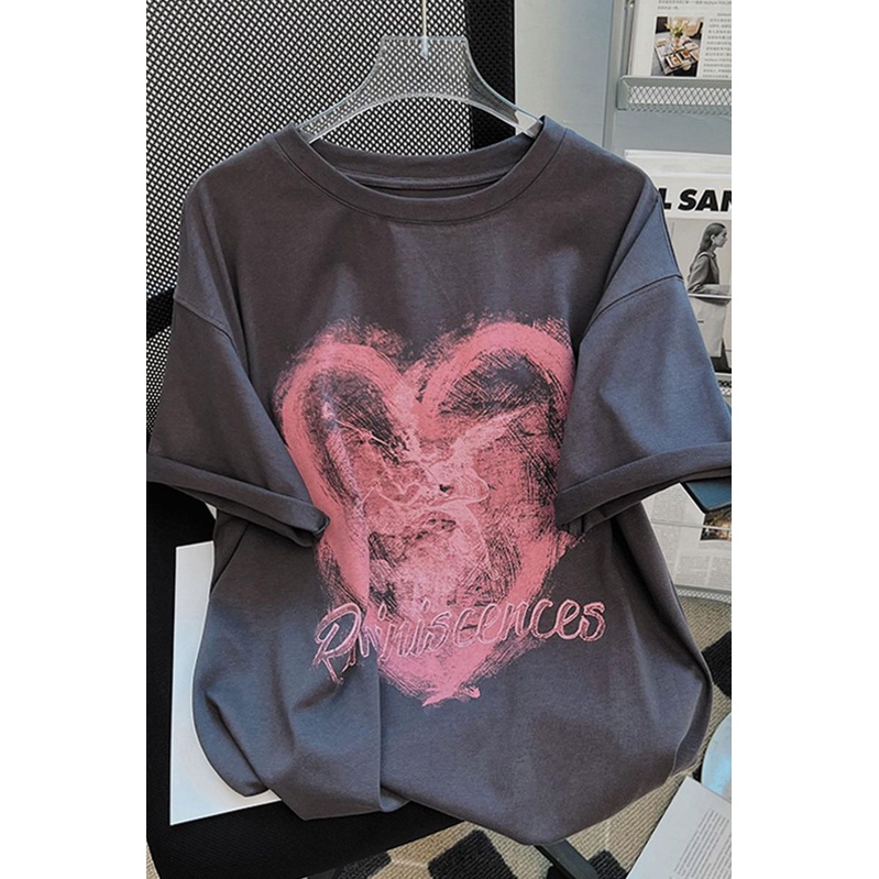 NRVP Áo thun cotton tay ngắn cổ tròn in hình trái tim thời trang mùa hè phong cách Hàn Quốc cho nữ