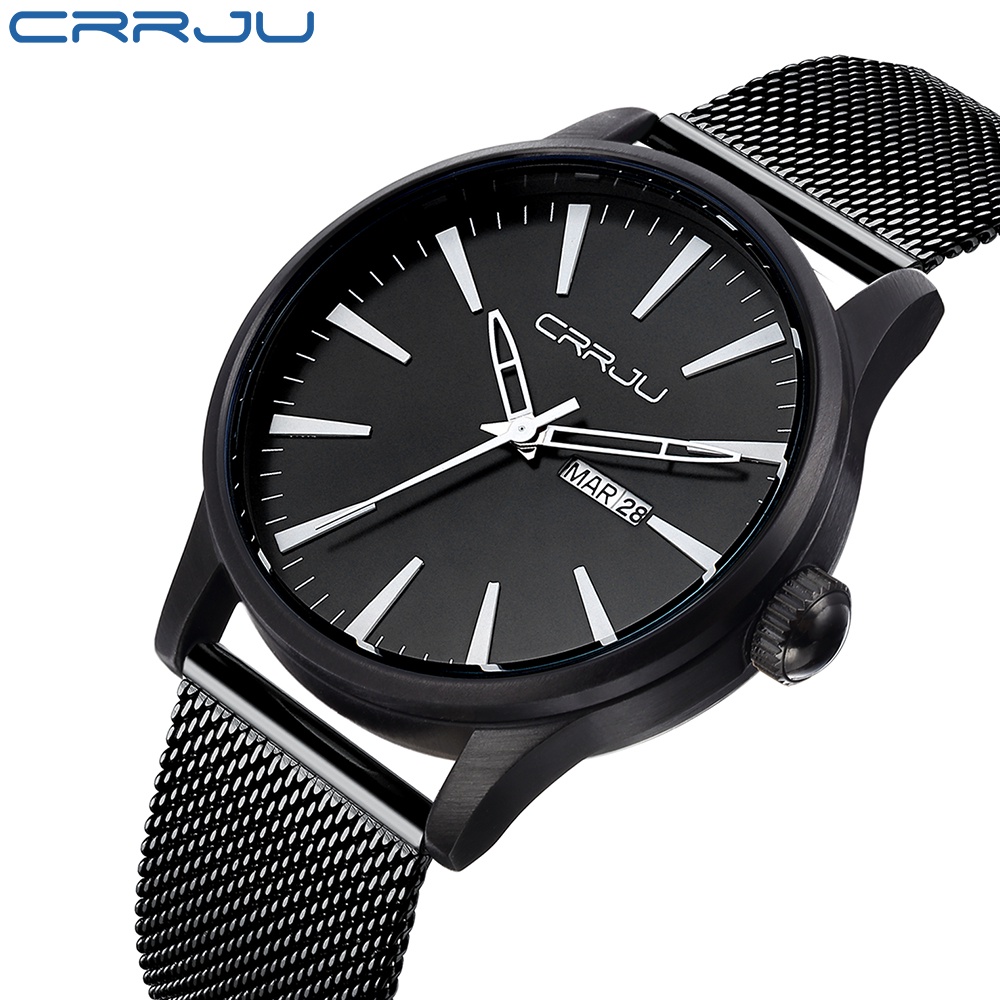 Đồng hồ thạch anh CRRJU 2108 M mỏng bằng thép không gỉ chống nước cho nam
