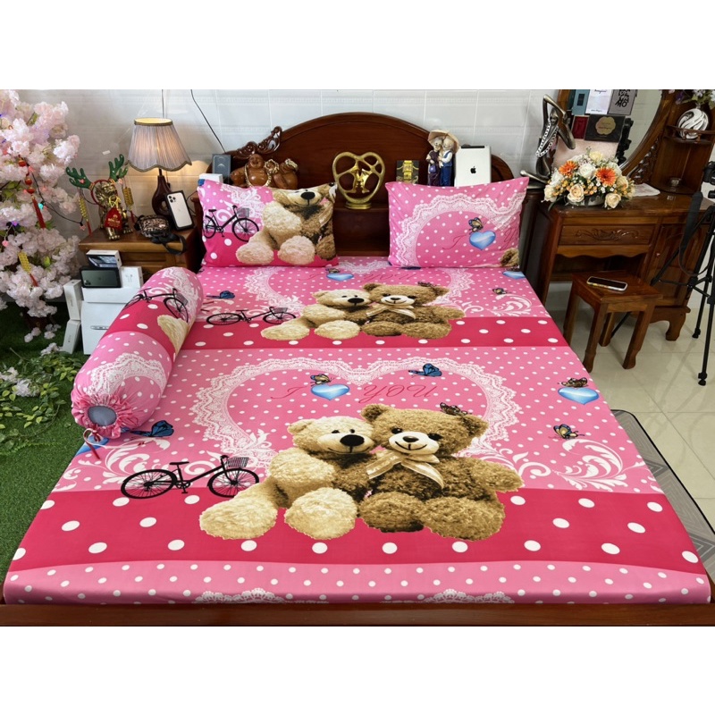Bộ ga gối thun hàn quốc gấu dễ thương siêu rẽ