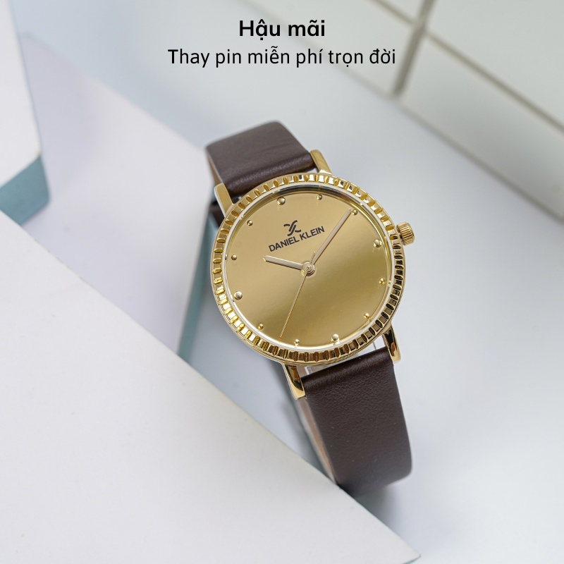 Đồng hồ nữ Daniel Klein Watch DK.1.12533 mặt tráng gương, kính cứng chống xước, chống nước, dây da đeo tay cao cấp