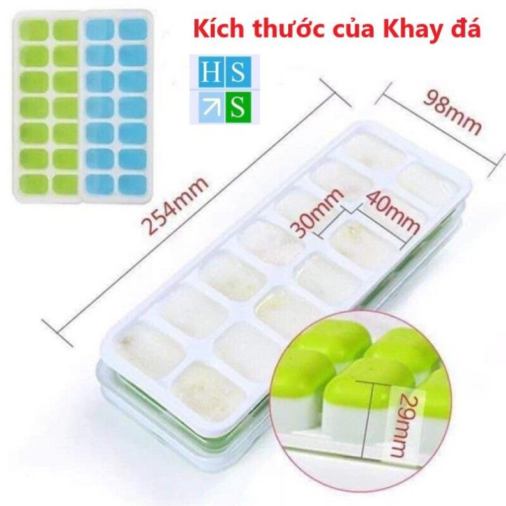 COMBO 04 Khay đá silicon (Khay 14 ngăn) có nắp đậy không dính mùi thực phẩm, làm rau câu, làm kem, khay trữ đông ăn dặm