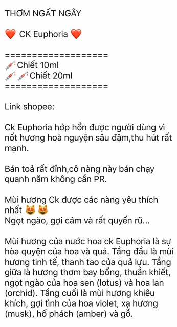 [Mẫu thử] Nước hoa Nữ CK Euphoria