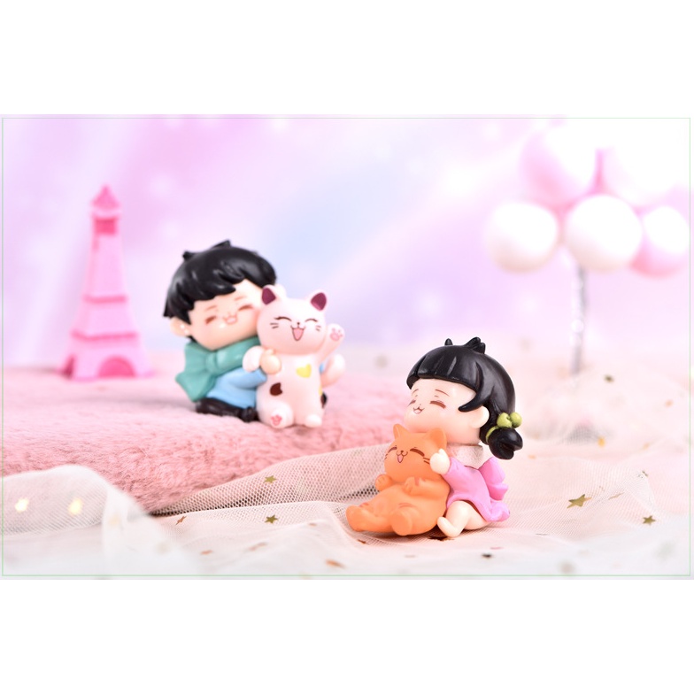 Mô hình em bé ôm mèo dễ thương, to nặng cho các bạn trưng bày tiểu cảnh, trang trí bánh, móc khóa, DIY