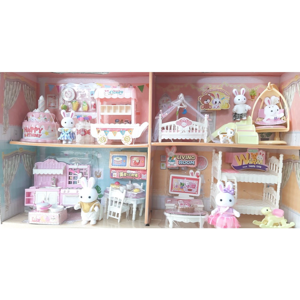 Bộ đồ chơi mô hình nhà thỏ thiết kế vô cùng tinh xảo, đẹp, sắc nét đến từng chi tiết nhỏ 4 trong 1