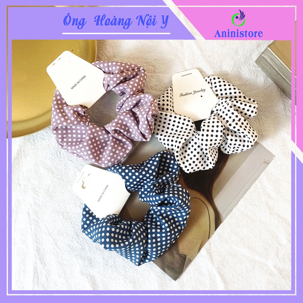 Dây Cột Tóc, Buộc Tóc Vải Scrunchies Chấm Bi dễ thương HOT (TH Bi TH003P)
