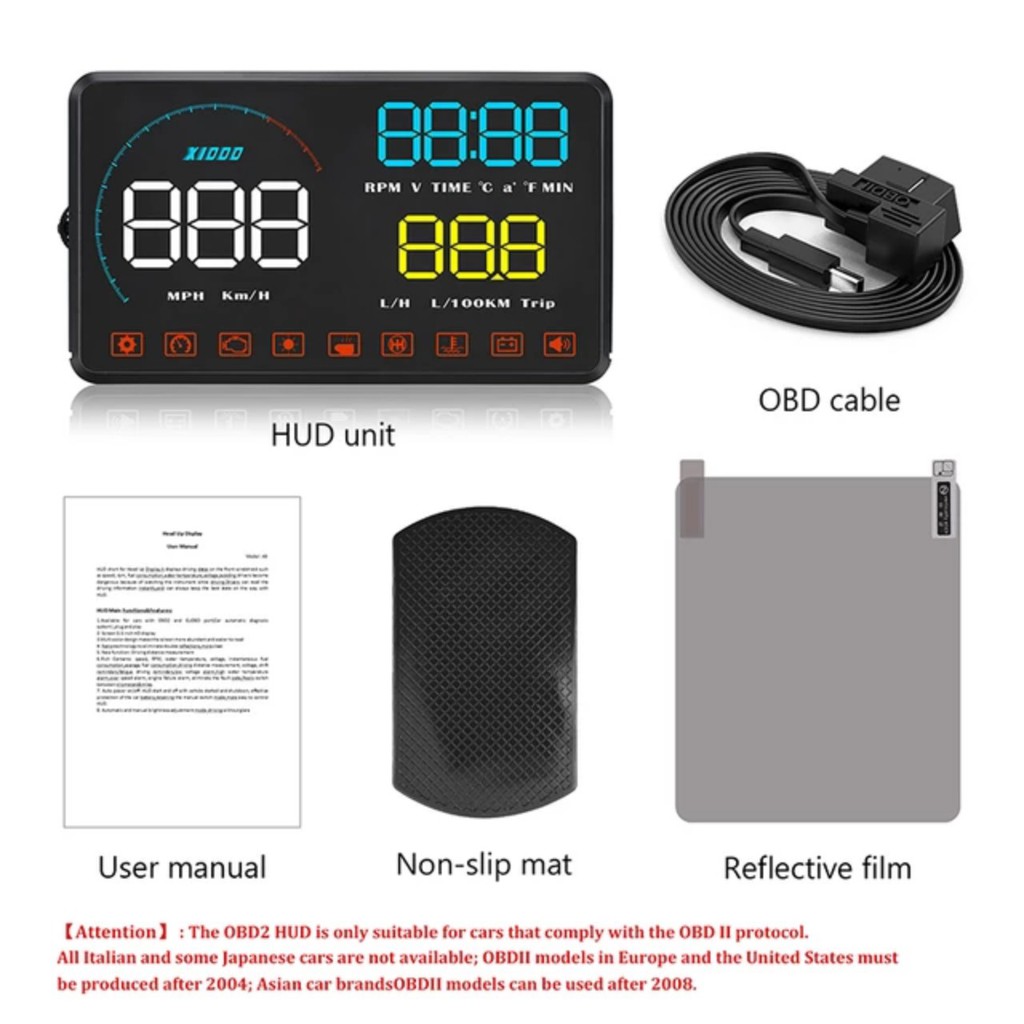 HUD A9 hiển thị tốc độ ô tô xe hơi vòng tua máy đồng hồ thời gian và cảnh báo tốc độ cắm cổng OBD 2