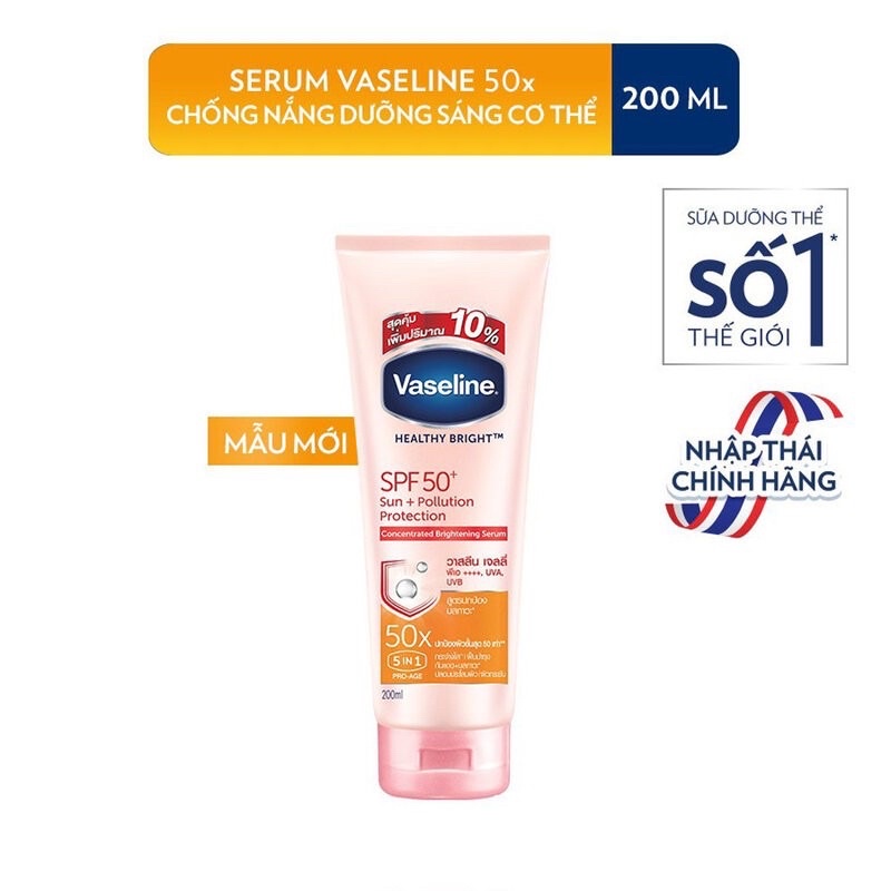 Serum dưỡng thể chống nắng VASELINE THÁI LAN 50x, Kem Dưỡng Thể bảo vệ da sáng khỏe với SPF50+PA++++