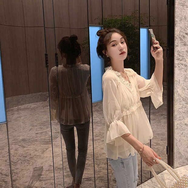 Áo Sơ Mi Chiffon Cổ Chữ V Phong Cách Hàn Quốc Ngọt Ngào Thời Trang Mùa Hè Hàng Mới Dành Cho Nữ | BigBuy360 - bigbuy360.vn