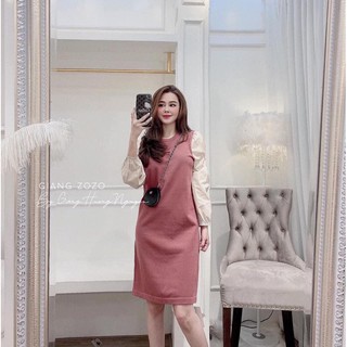 VÁY LEN ZIP PHỐI TAY SƠ MI ĐŨI ( không kèm túi )