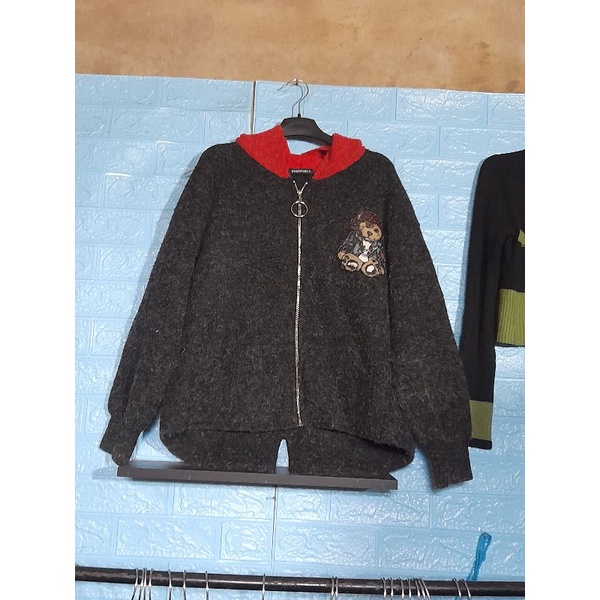 áo khoác len phong cách Hàn Quốc Cadigan mũ kéo khoá hình gấu | BigBuy360 - bigbuy360.vn