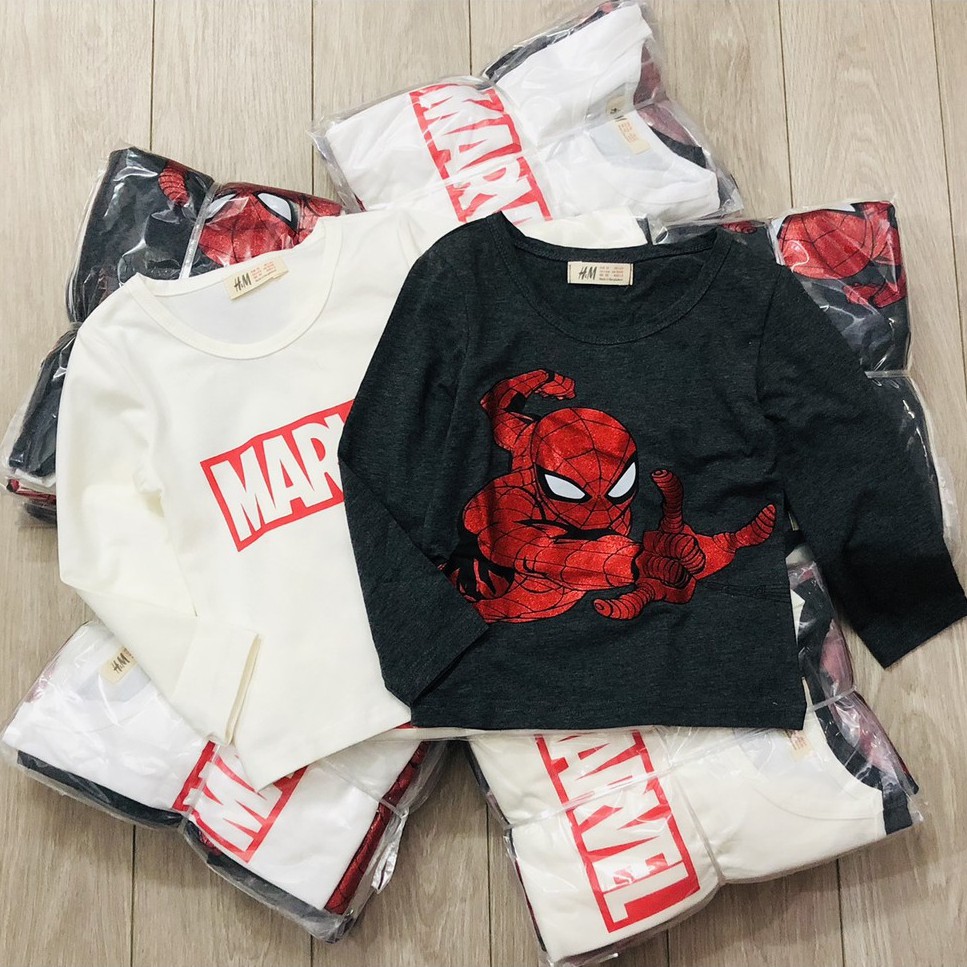 [Rẻ Vô Địch] Áo thun dài tay bé trai - Set 2 áo dài tay Spiderman Hm chất cotton cho bé trai size 2-10 tuổi